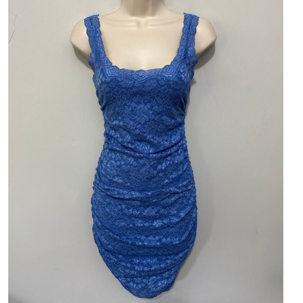 Vintage Moda International Dress Medium Blue Lace Bodycon Retro 90s Coquette